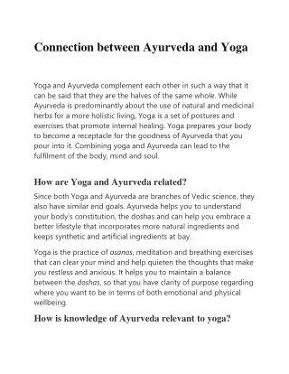 Connection between Ayurveda and Yoga