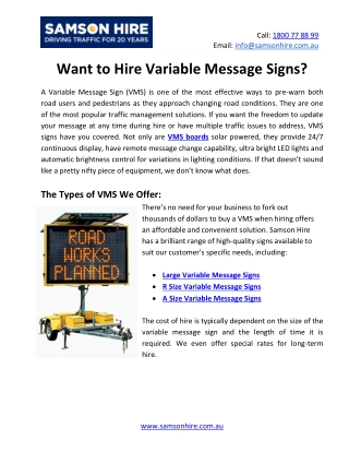 Want to Hire Variable Message Signs?