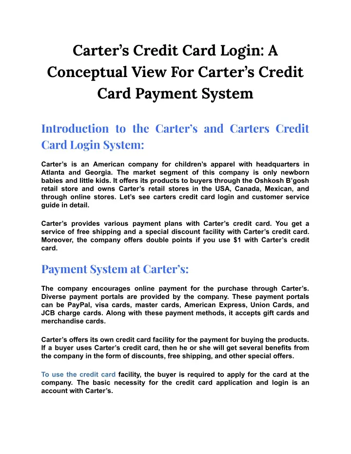 carter s credit card login a conceptual view