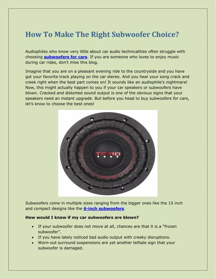 how to make the right subwoofer choice