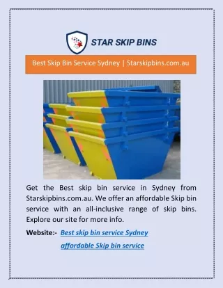 Best Skip Bin Service Sydney | Starskipbins.com.au