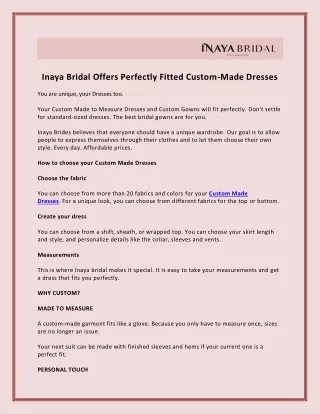 inaya bridal offers perfectly fitted custom made