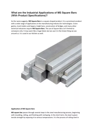 What are the Industrial Applications of MS Square Bars ?