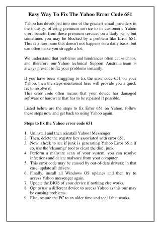 Easy Way To Fix The Yahoo Error Code 651
