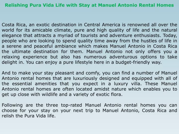 relishing pura vida life with stay at manuel