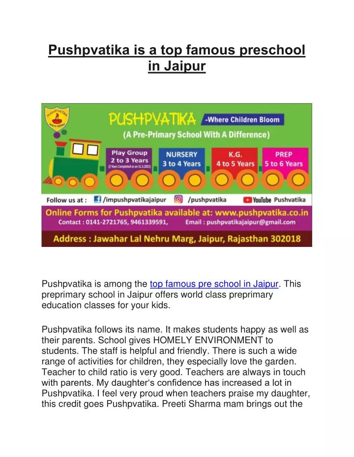 pushpvatika is a top famous preschool in jaipur