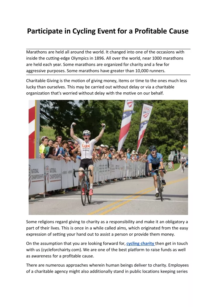 participate in cycling event for a profitable