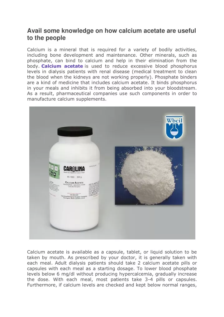 avail some knowledge on how calcium acetate
