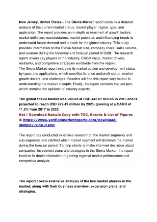 new jersey united states the stevia market report