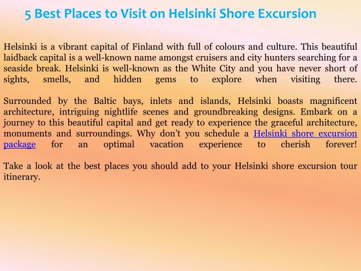 5 best places to visit on helsinki shore excursion