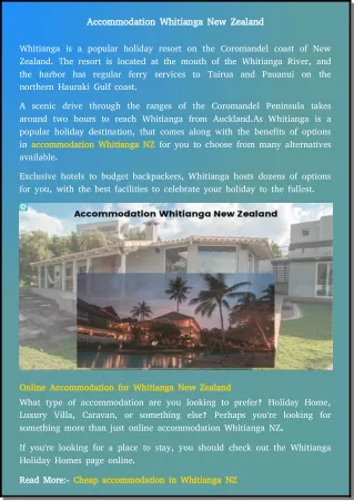 Accommodation Whitianga New Zealand