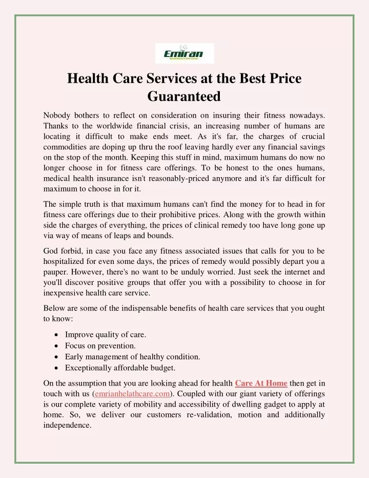 health care services at the best price guaranteed