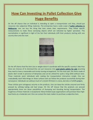 how can investing in pallet collection give huge