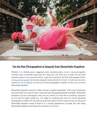 Get the Best Photographers in Issaquah from Shutterbabe Snapshots