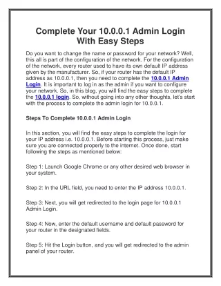 Complete Your 10.0.0.1 Admin Login With Easy Steps
