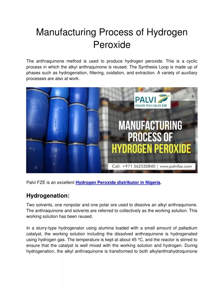 manufacturing process of hydrogen peroxide