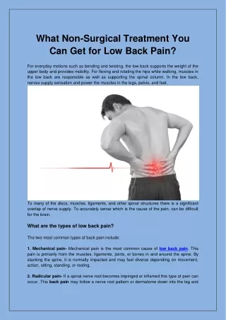 What Non-Surgical Treatment You Can Get for Low Back Pain