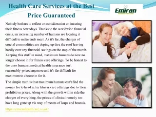 Health Care Services at the Best Price Guaranteed