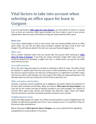 Vital factors to take into account when selecting an office space for lease in Gurgaon