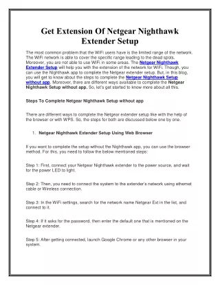 Get Extension Of Netgear Nighthawk Extender Setup