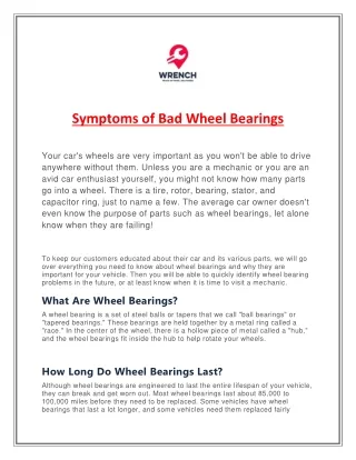 Symptoms of Bad Wheel Bearings