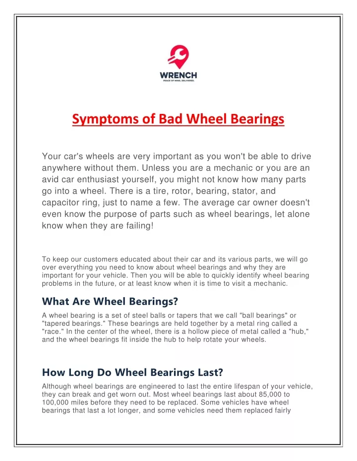 symptoms of bad wheel bearings