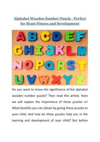 Alphabet Wooden Number Puzzle - Perfect for Brain Fitness and Development