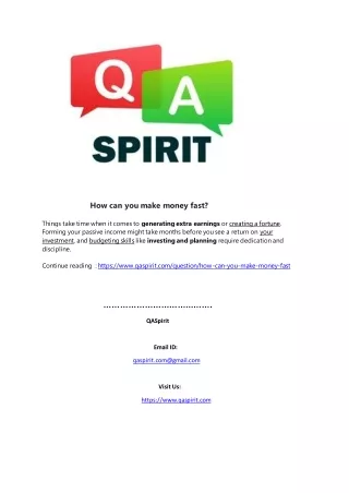 how can you make money fast