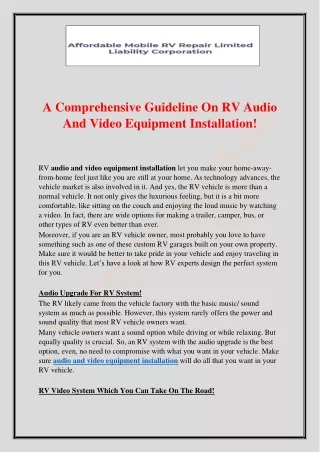 A Comprehensive Guideline On RV Audio And Video Equipment Installation!