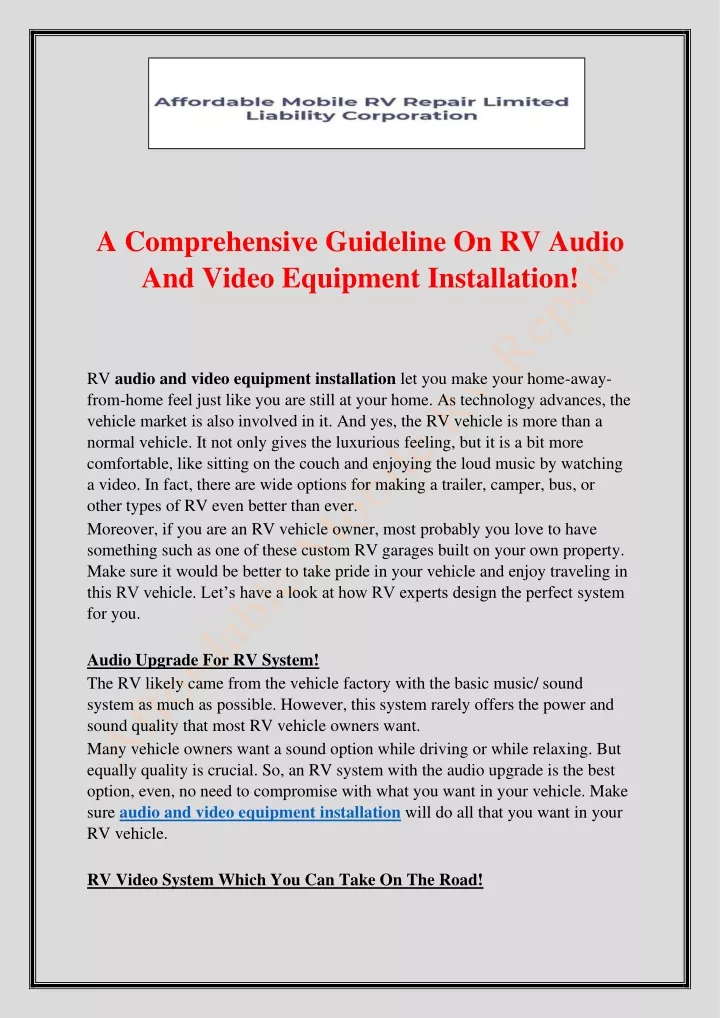 a comprehensive guideline on rv audio and video