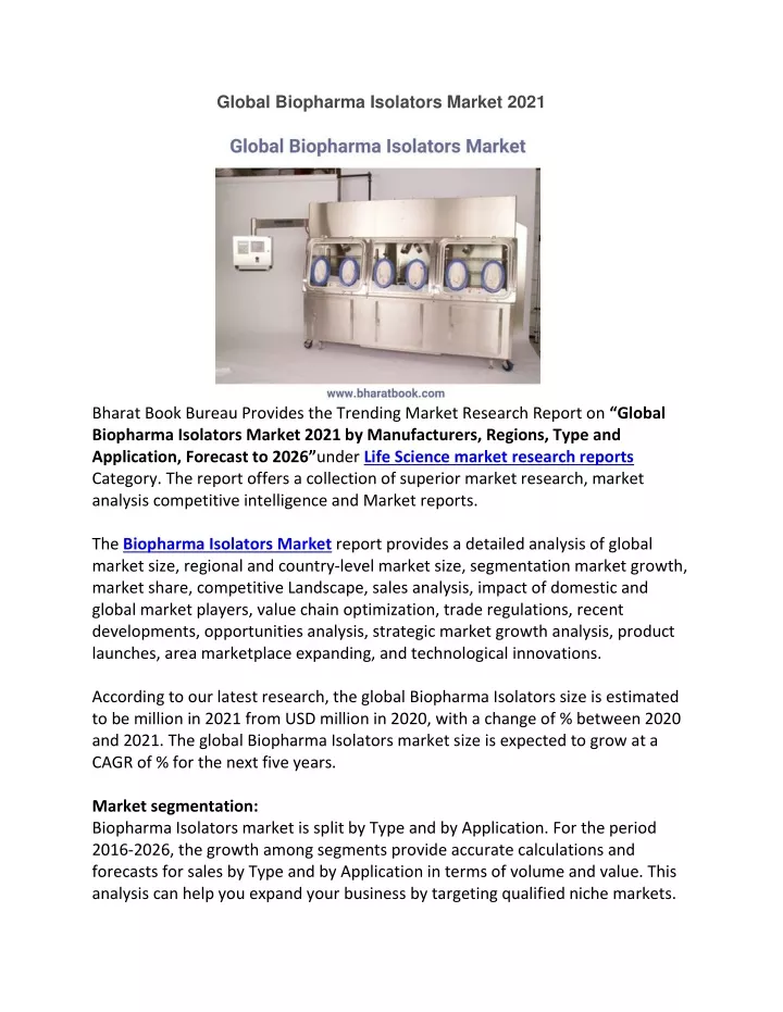 global biopharma isolators market 2021