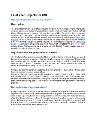 Final Year Projects for CSE