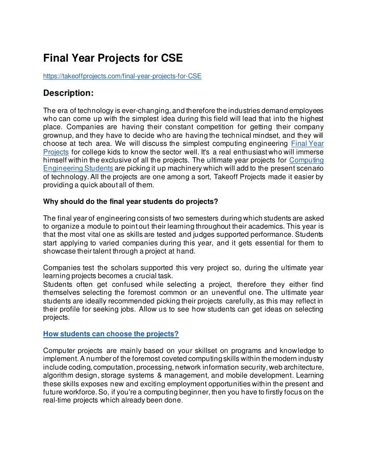 final year projects for cse https takeoffprojects