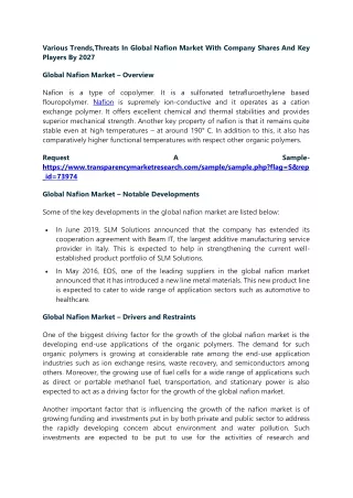 various trends threats in global nafion market