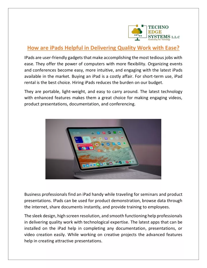 how are ipads helpful in delivering quality work