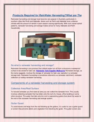Products Required for RainWater HarvestingWhat are The (4)