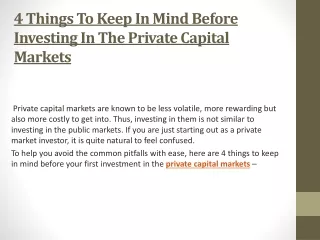 4 Things To Keep In Mind Before Investing In The Private Capital Markets