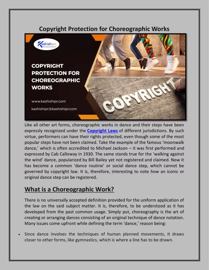 copyright protection for choreographic works