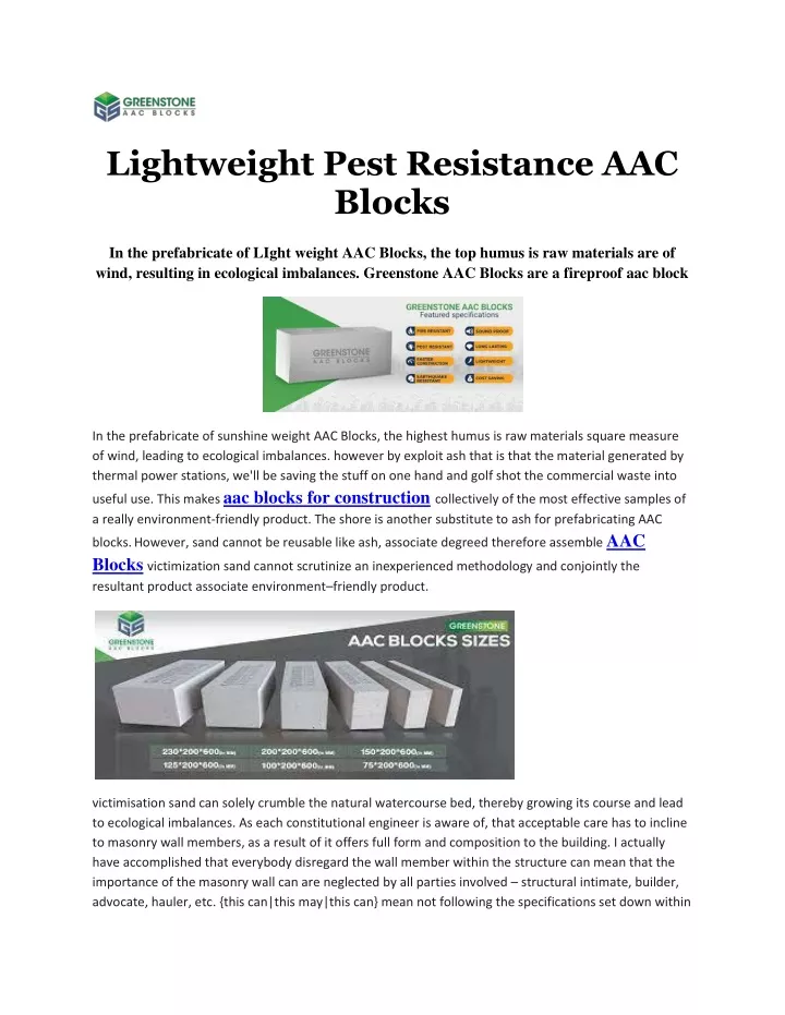 lightweight pest resistance aac blocks