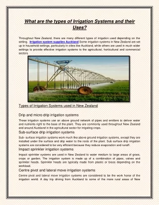 What are the types of Irrigation Systems and their Uses