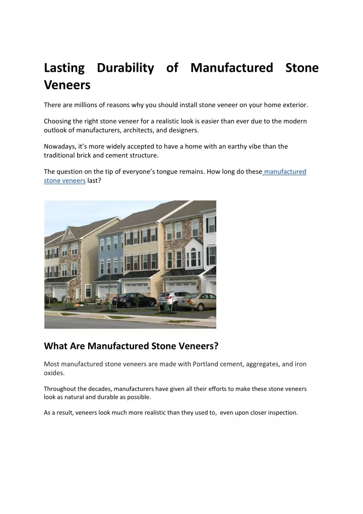 lasting durability of manufactured stone veneers