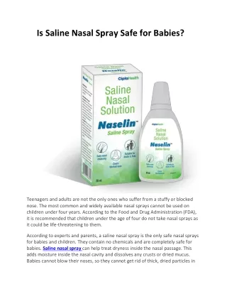 Is Saline Nasal Spray Safe for Babies?
