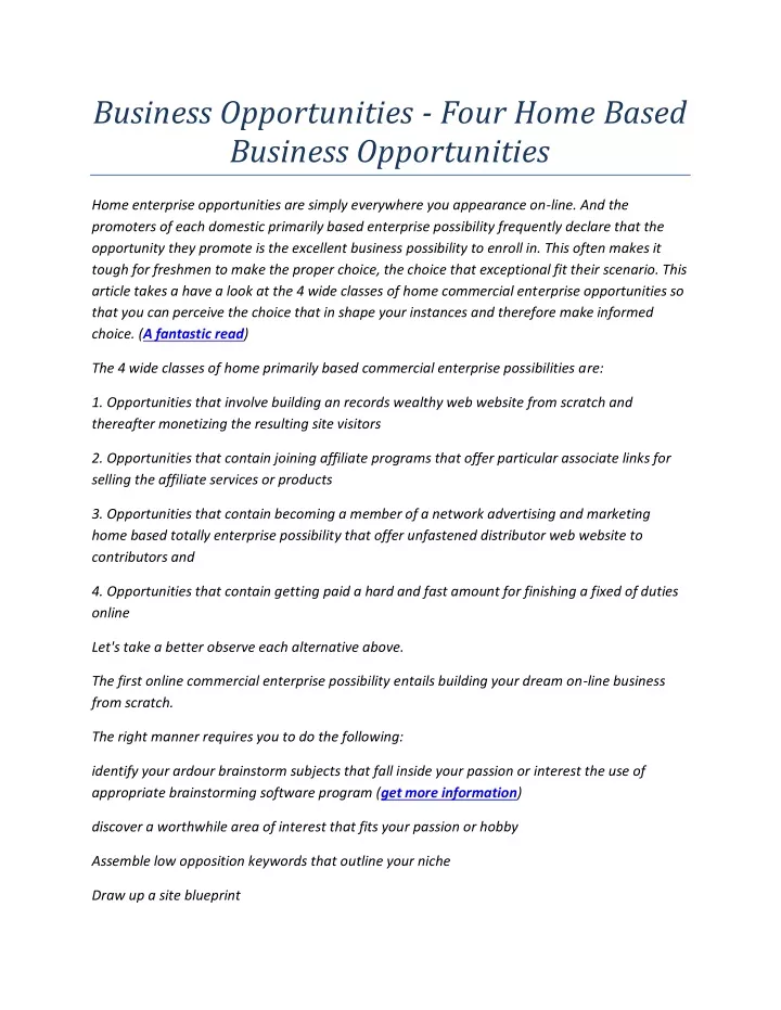 business opportunities four home based business