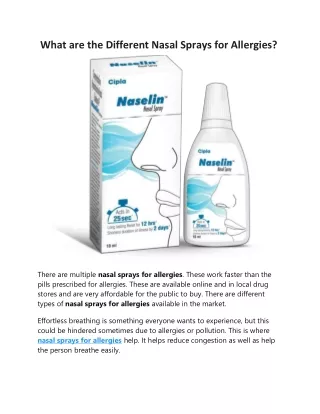 What are the Different Nasal Sprays for Allergies?