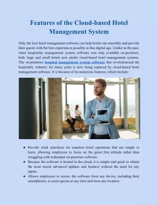 Features of the Cloud-based Hotel Management System