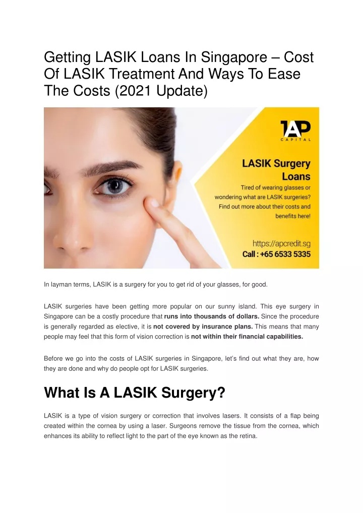 getting lasik loans in singapore cost of lasik