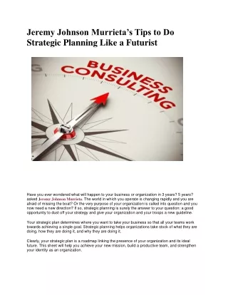 jeremy johnson murrieta s tips to do strategic