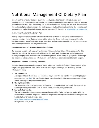 nutritional management of dietary plan