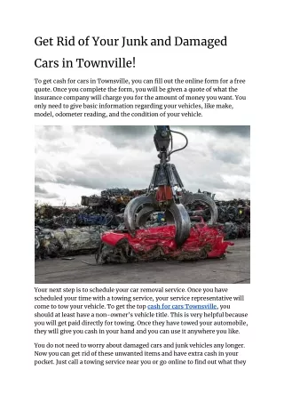 Get Rid of Your Junk and Damaged Cars in Townville