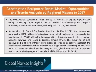Construction Equipment Rental Market to 2027 - Rising Trends, Recent Development